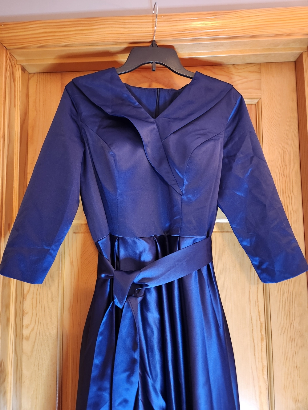 Size 16 Satin Midnight Blue High Low Dress with Waist Tie - Picture 4 of 5